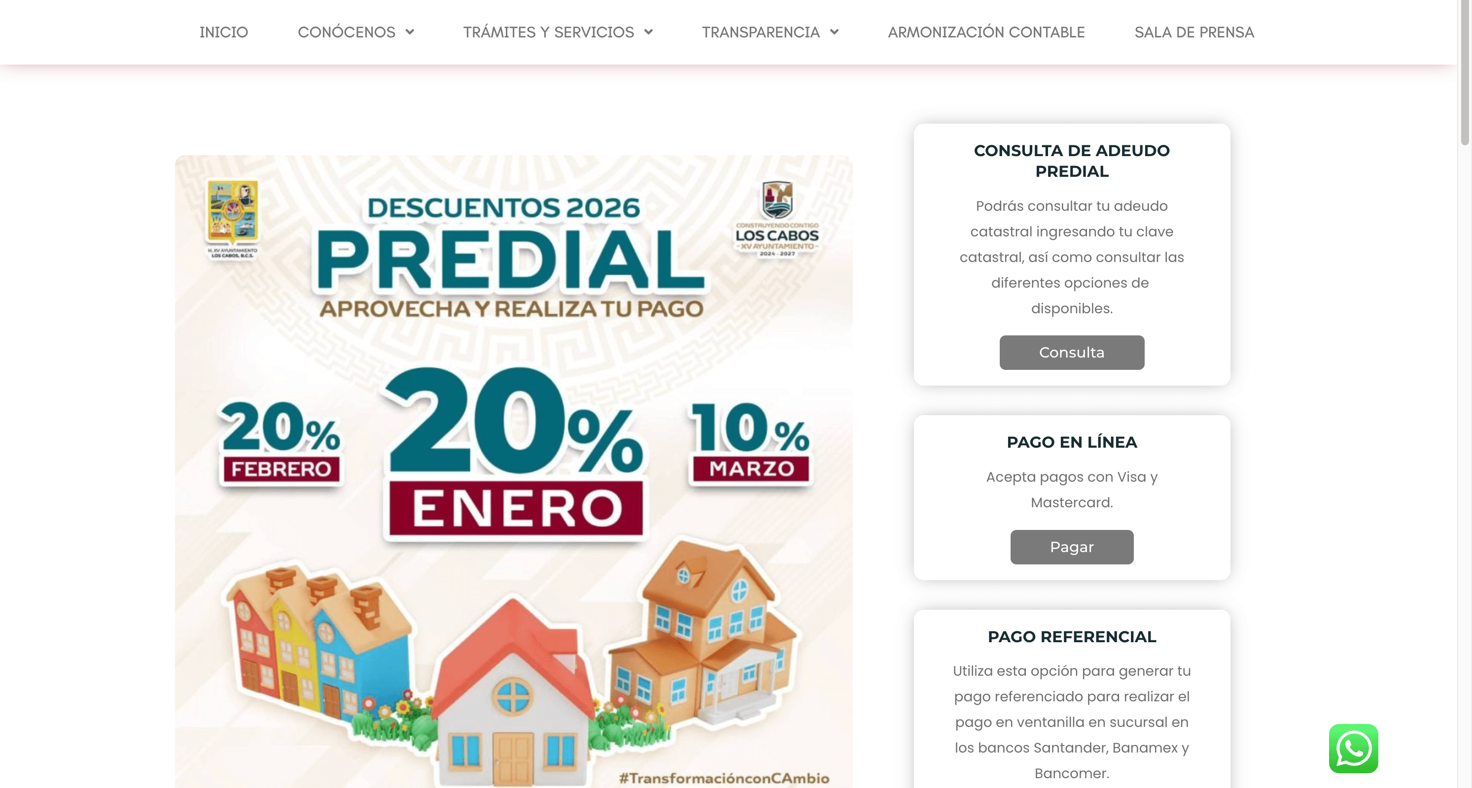 Los Cabos municipal treasury online portal to pay predial online Cabo